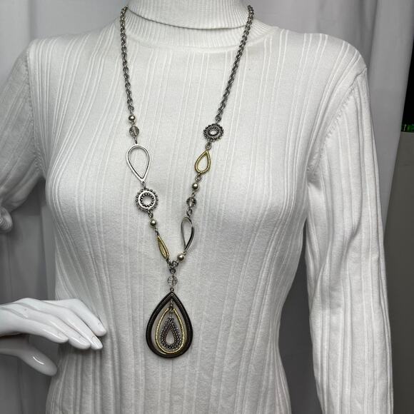 Chico's pendant necklace mixed metals chunky geometric pendant chain link - Picture 1 of 13